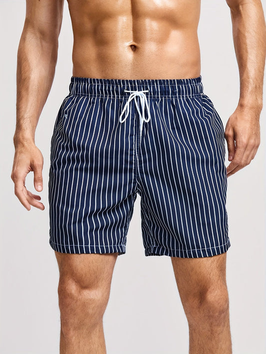 Men's Striped Swim Shorts with Drawstring Waist