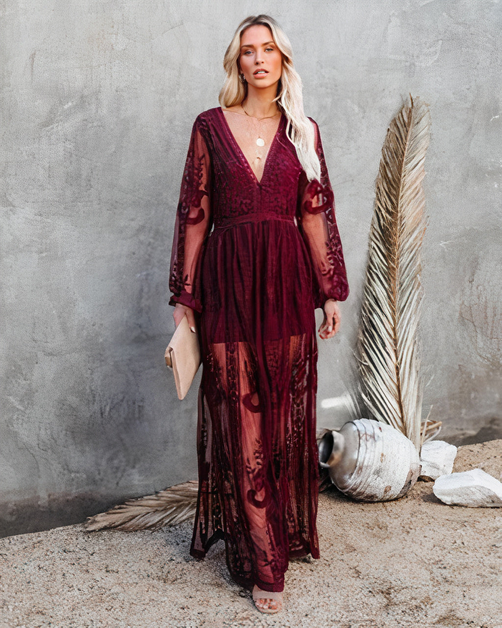 Women's V-Neck Evening Maxi Dress with Slit