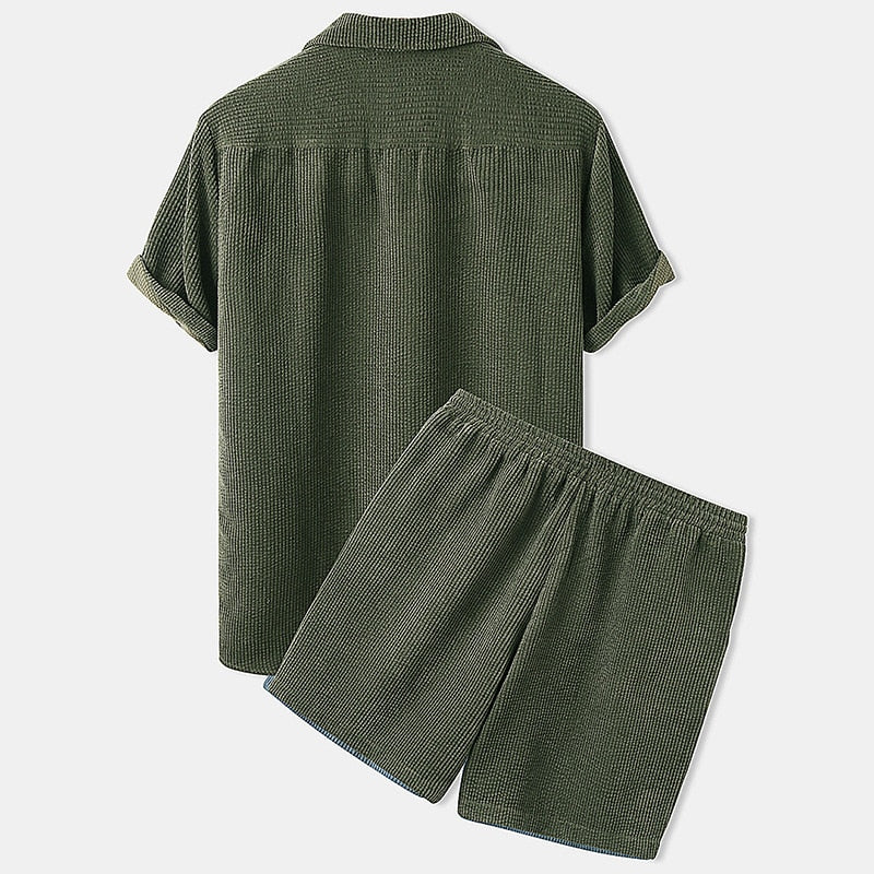 Men's Corduroy Shirt and Short Set for Summer