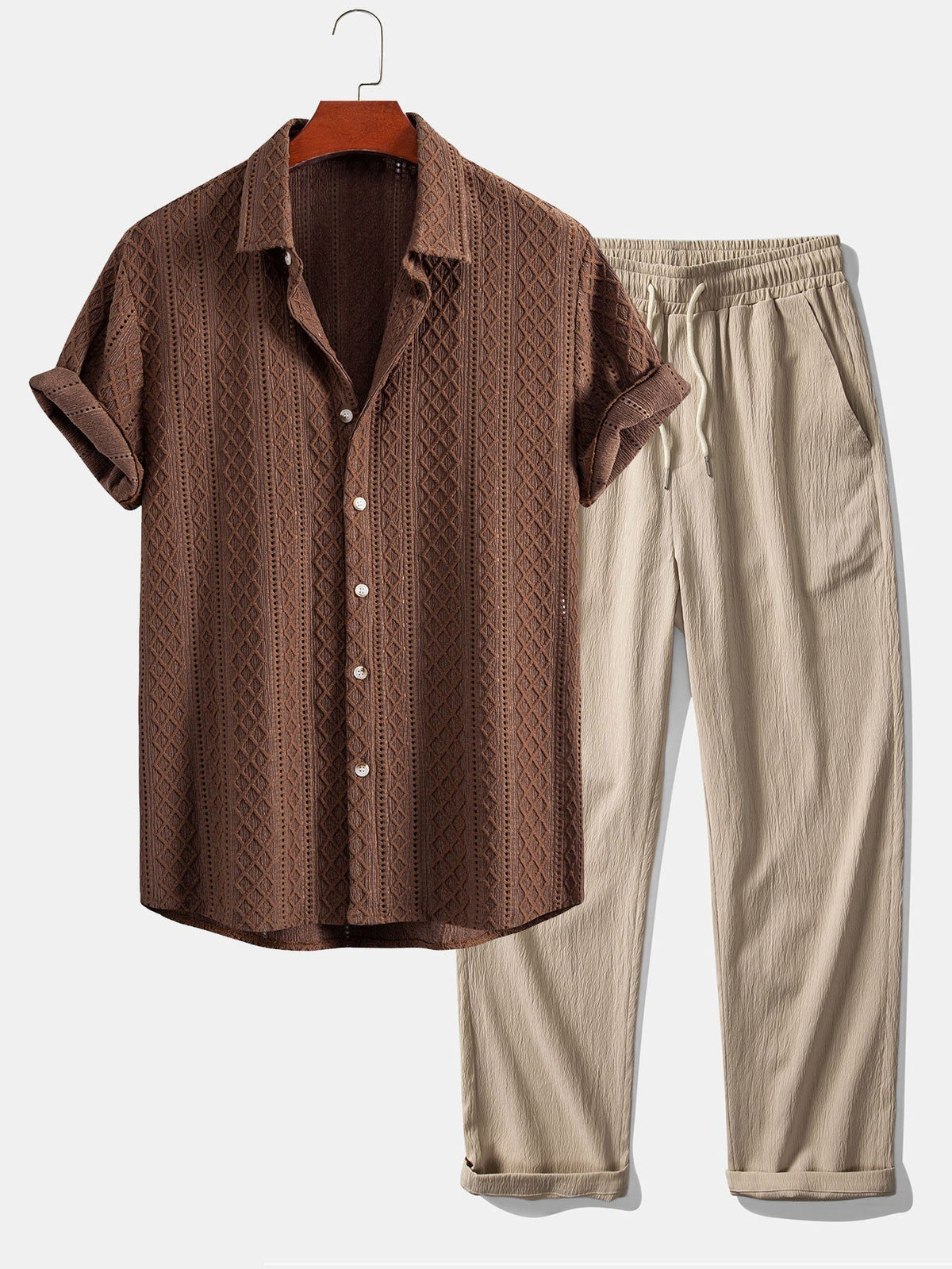 Men's Jacquard Shirt and Relaxed Straight Leg Trousers Set