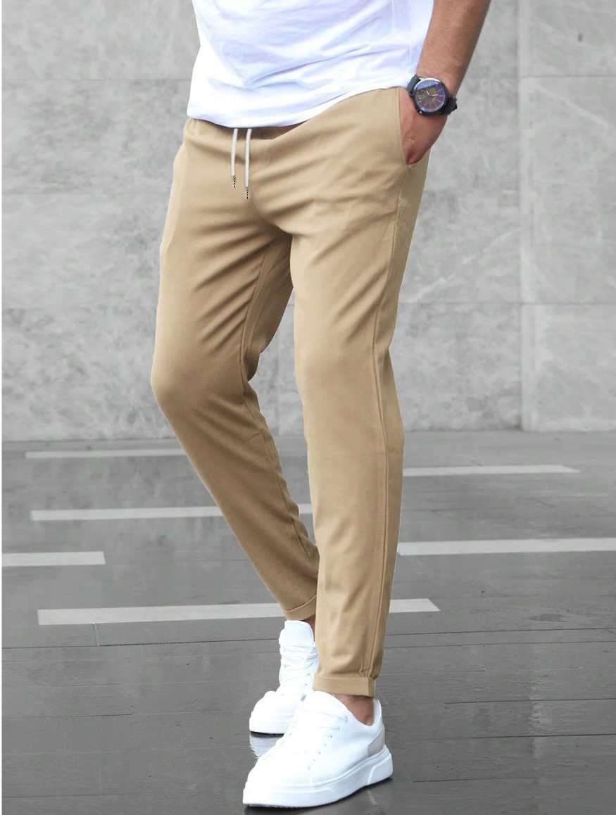 Men's Relaxed Fit Stretch Pants with Elastic Drawstring Waist