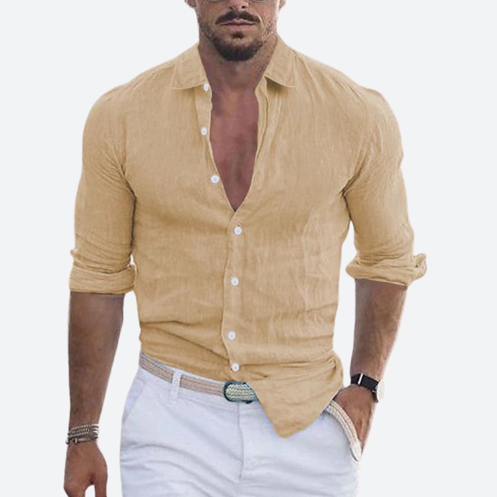 Men's Slim Fit Linen Long Sleeve Shirt