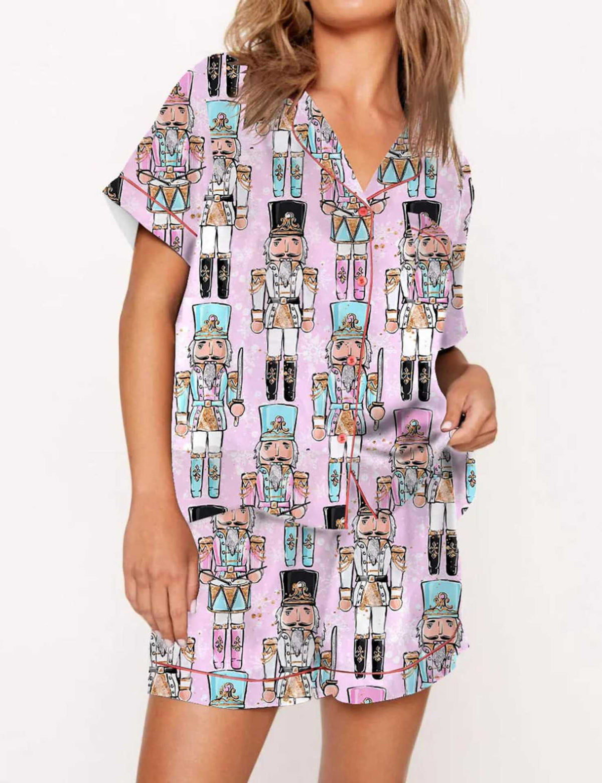 Women's Black Candy Cane Print Christmas Pyjamas