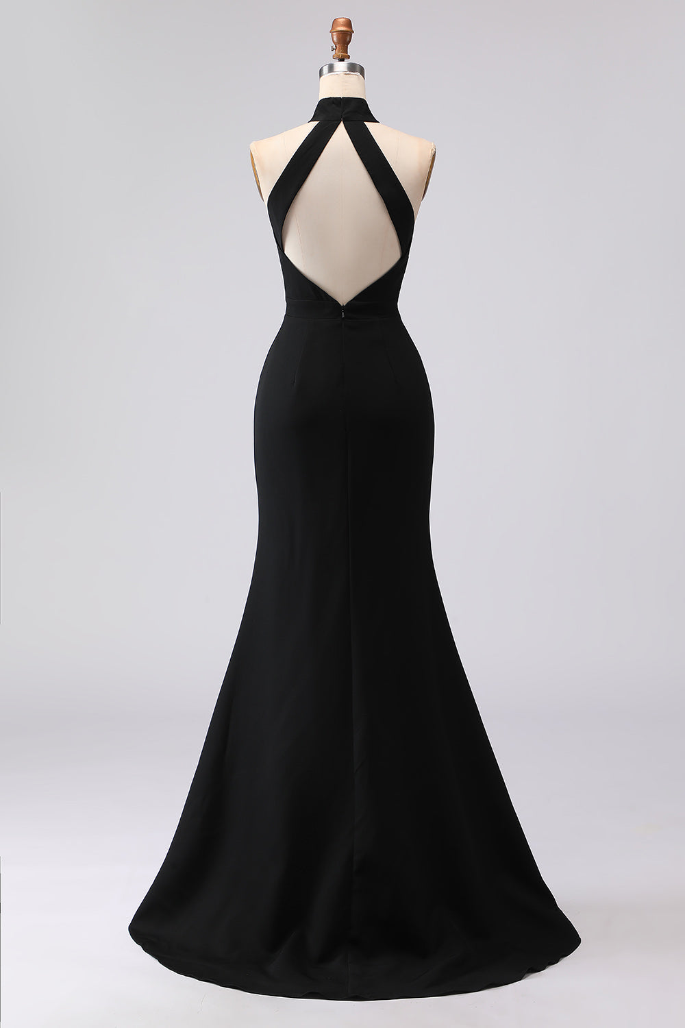 Women's Black Halter Mermaid Maxi Dress with Thigh Split