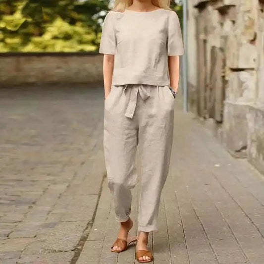 Women's Cropped Tie Waist Two-Piece Set