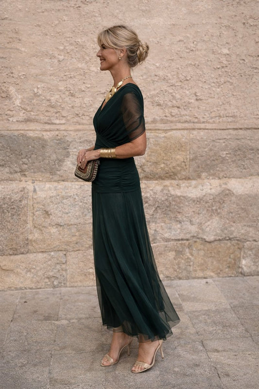 Women's Elegant Chiffon Maxi Summer Dress with V-Neck