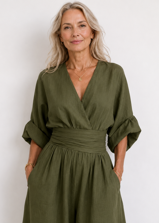 Women's Elegant Wide-Leg Flowy Linen Jumpsuit for Summer