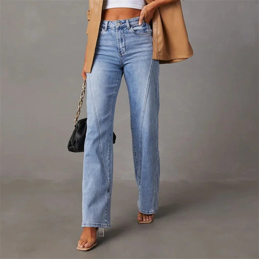 Women's Flared Jeans with Mid Waist and Stretch Denim