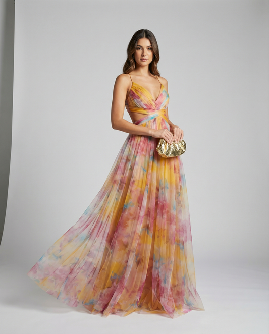 Women's Floral Chiffon Maxi Dress for Summer Evening Events