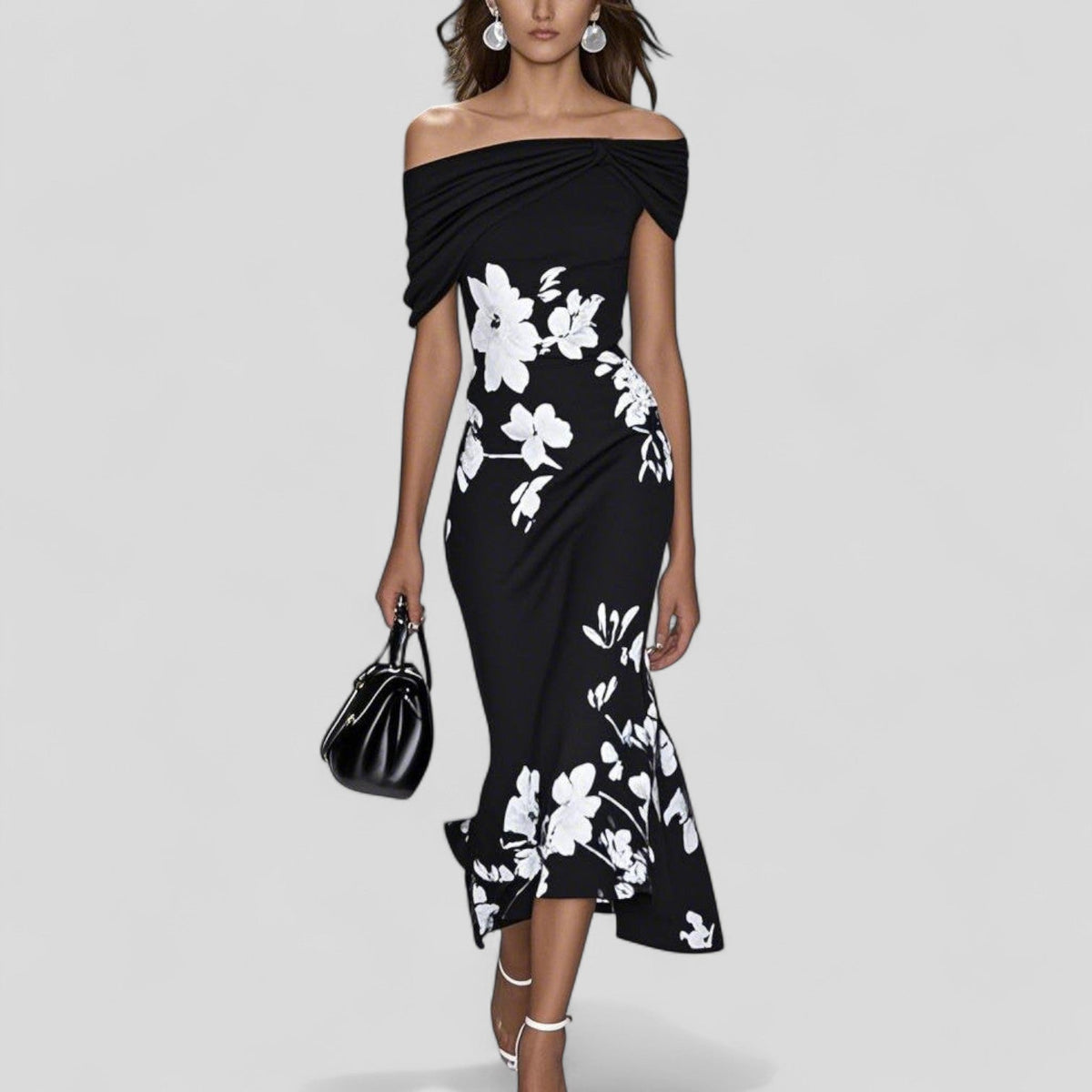 Women's Floral Print Midi Dress Contour Fit