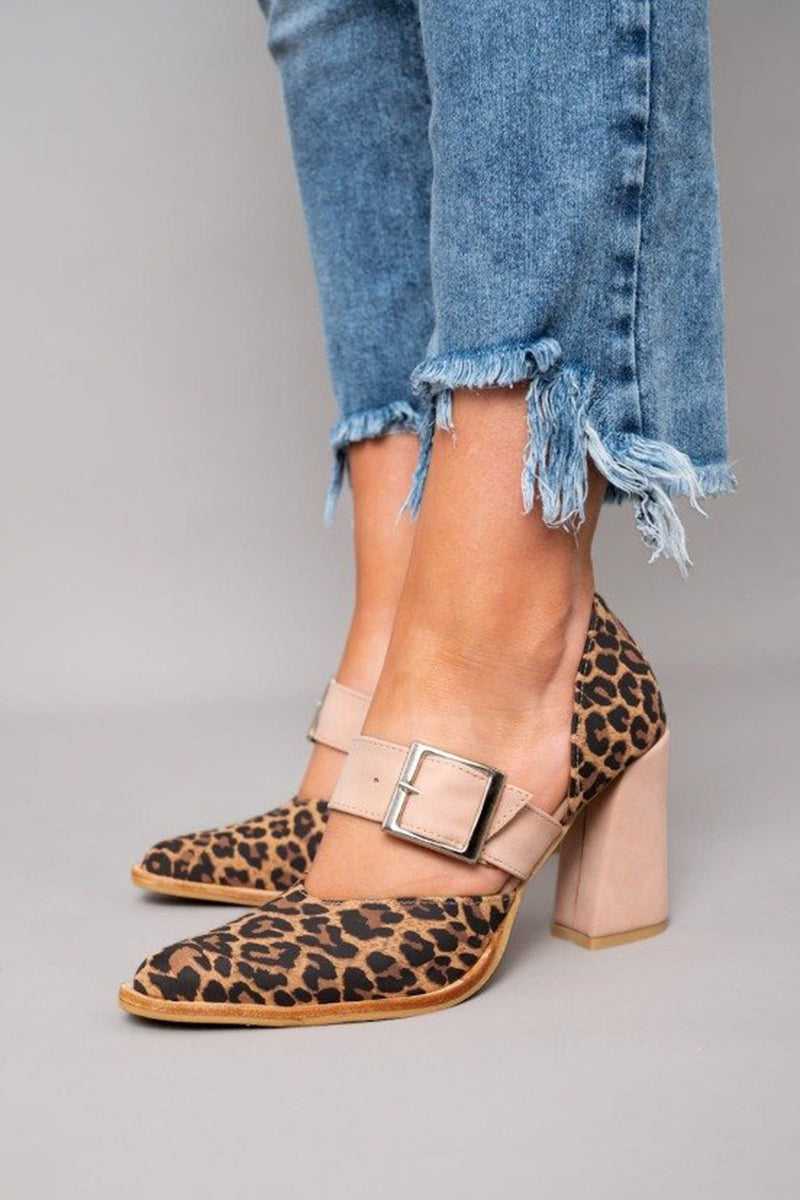 Women's Leopard Print Buckle Heels