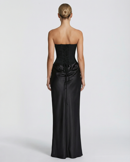 Women's Maxi Dress with Strapless Corset and Draped Skirt