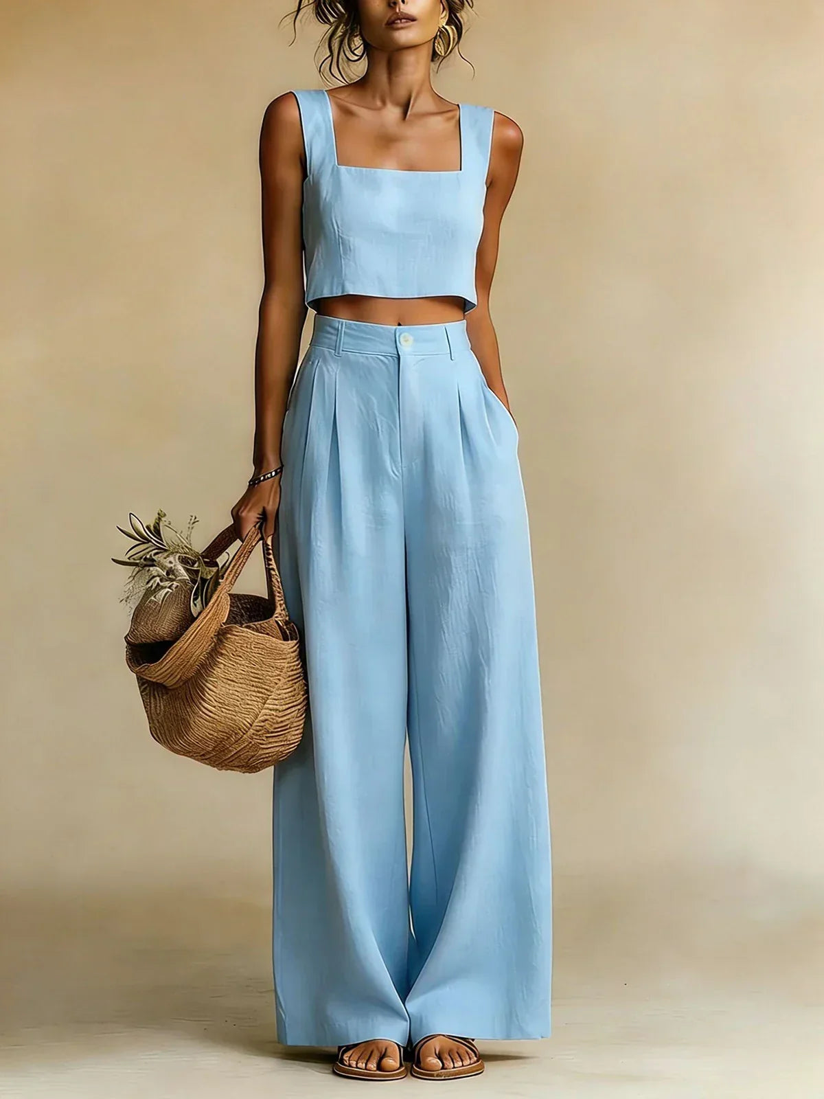 Women's Palazzo Set with Elegant Top and Flowing Wide-Leg Pants