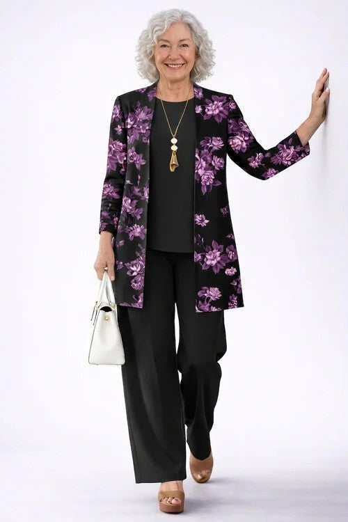 Women's Printed Cotton 3-Piece Set with Duster and Pants
