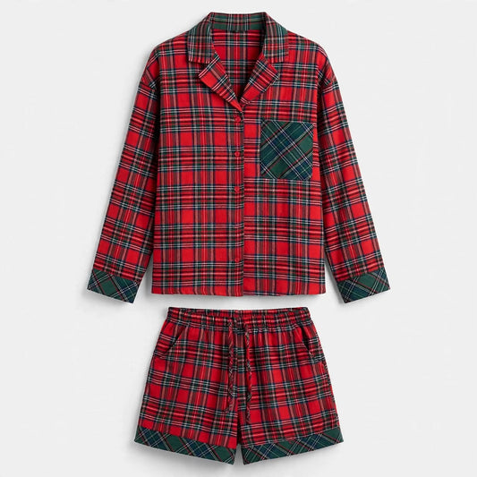 Women's Red Plaid Long Sleeve Pajama Set