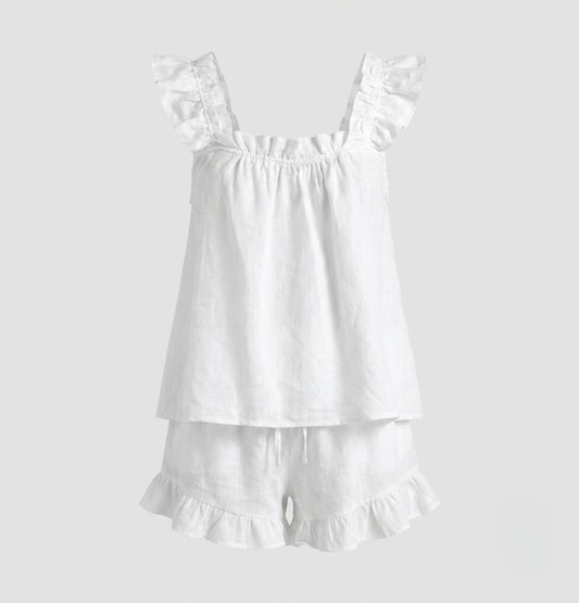 Women's Ruffle Linen Blend Shorts Set