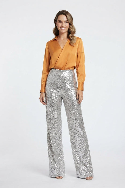 Women's Sequin Straight-Leg Party Pants