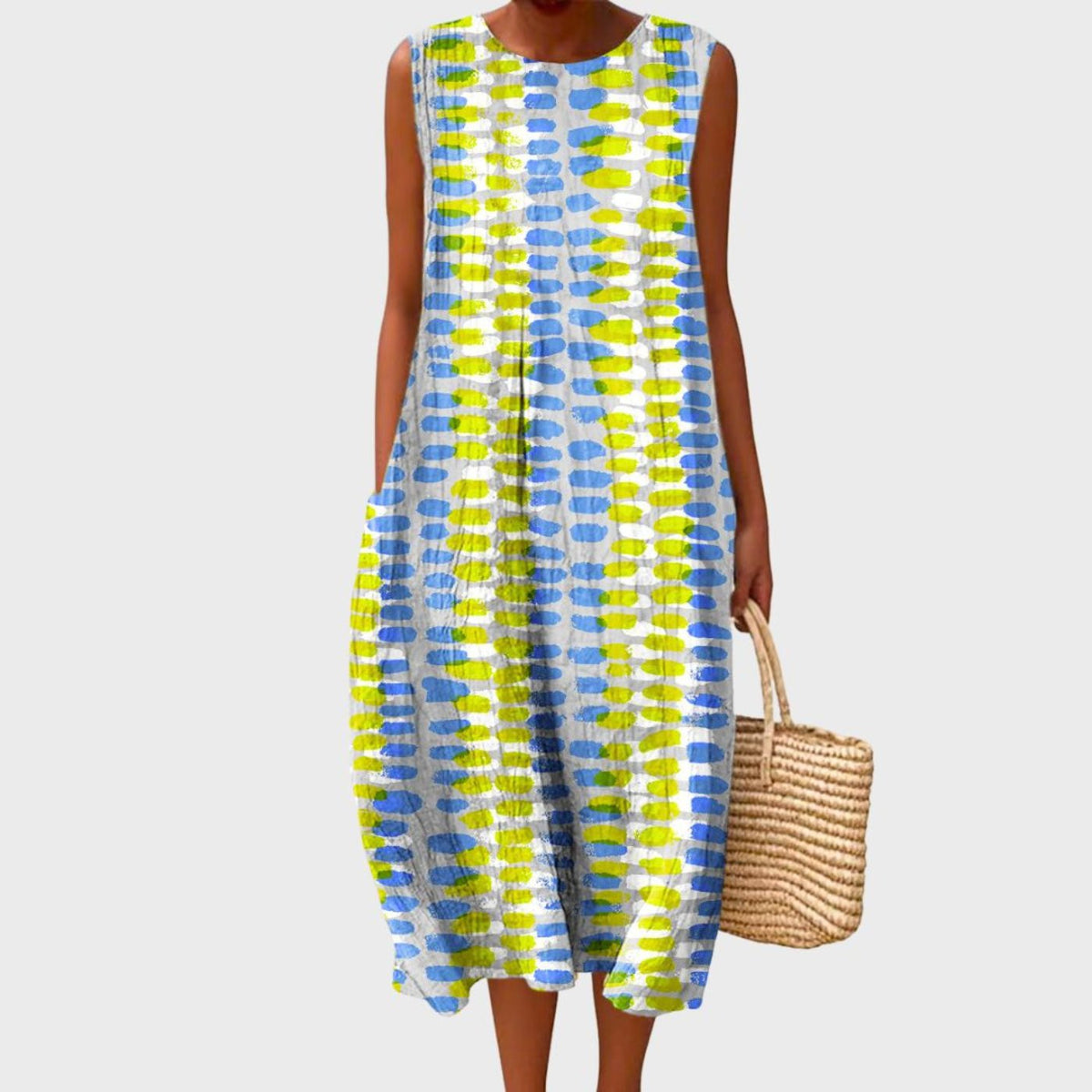 Women's Sleeveless Tiered Linen Midi Dress