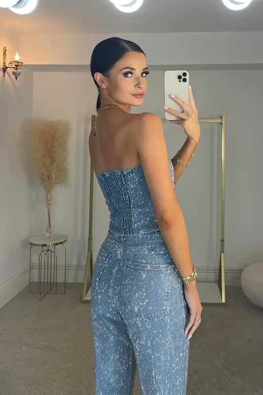 Women's Strapless Glitter Two-Piece Set