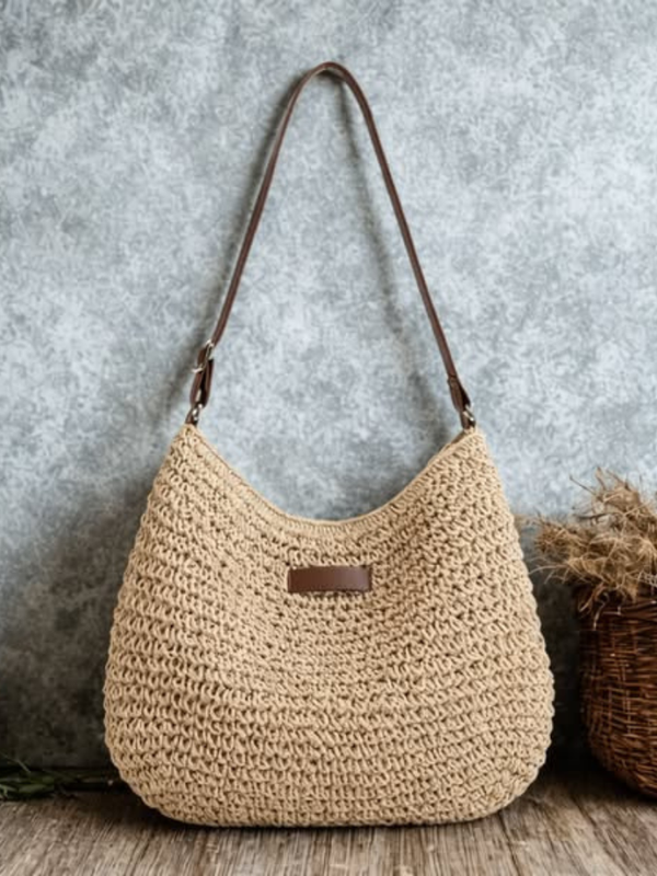 Women's Straw Tote Beach Bag with Sling