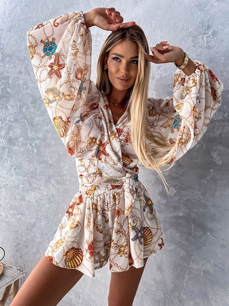 Women's Tropical Print Wrap Top Two-Piece Set