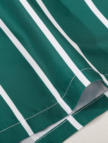 Men's Striped Swim Shorts with Drawstring Waist
