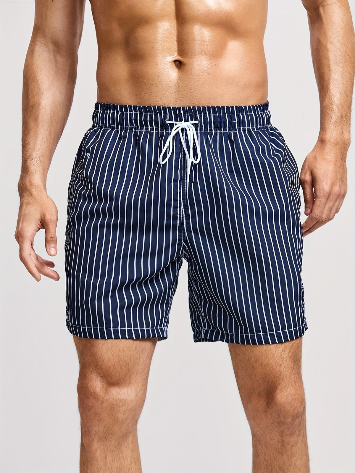 Men's Striped Swim Shorts with Drawstring Waist