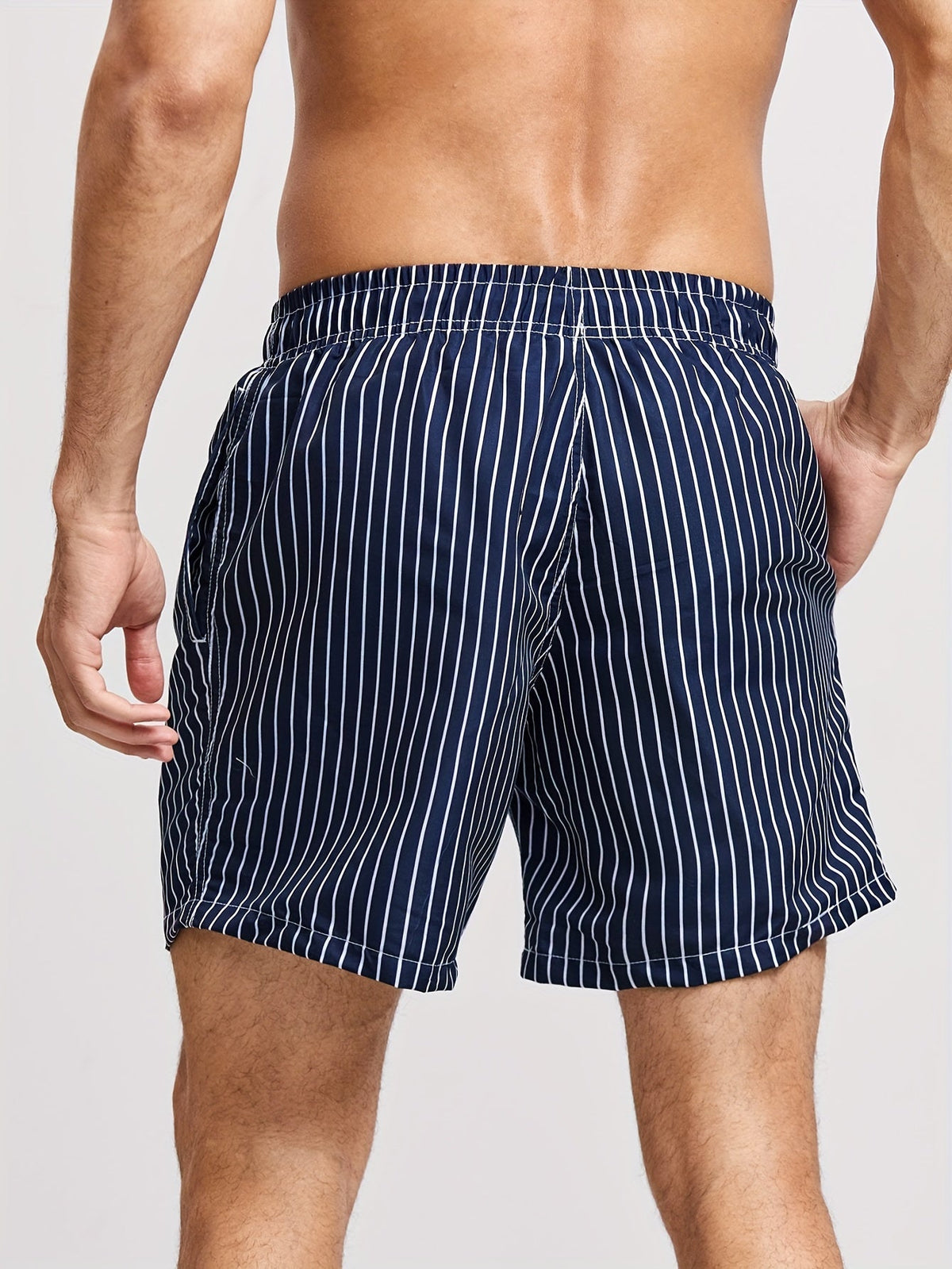 Men's Striped Swim Shorts with Drawstring Waist