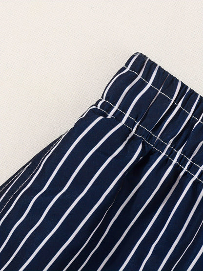 Men's Striped Swim Shorts with Drawstring Waist