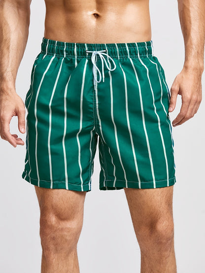 Men's Striped Swim Shorts with Drawstring Waist