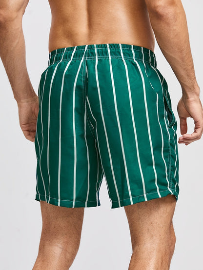 Men's Striped Swim Shorts with Drawstring Waist