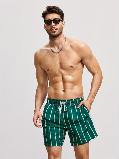 Men's Striped Swim Shorts with Drawstring Waist