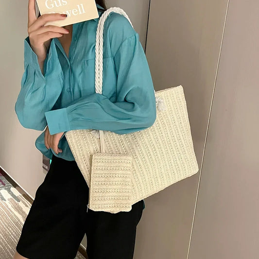 Women's Beach Tote Bag Set with Rope Handles