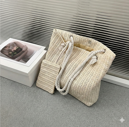 Women's Beach Tote Bag Set with Rope Handles