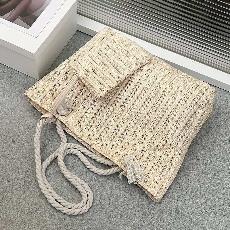 Women's Beach Tote Bag Set with Rope Handles