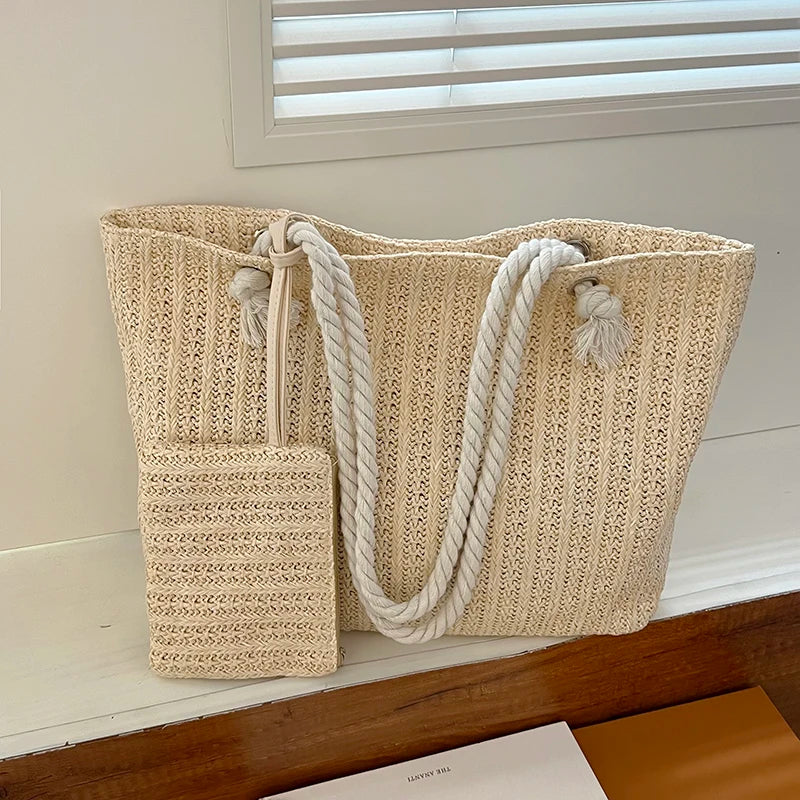 Women's Beach Tote Bag Set with Rope Handles