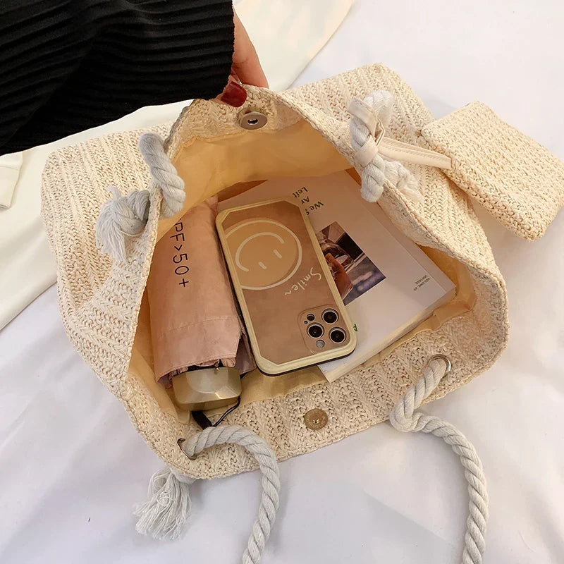 Women's Beach Tote Bag Set with Rope Handles