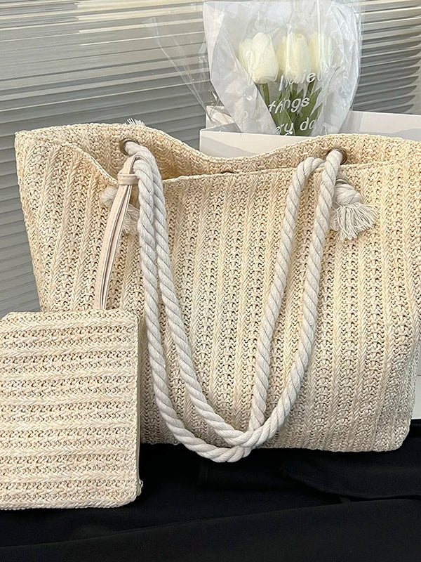 Women's Beach Tote Bag Set with Rope Handles