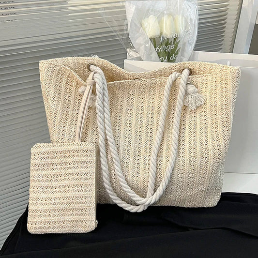 Women's Beach Tote Bag Set with Rope Handles