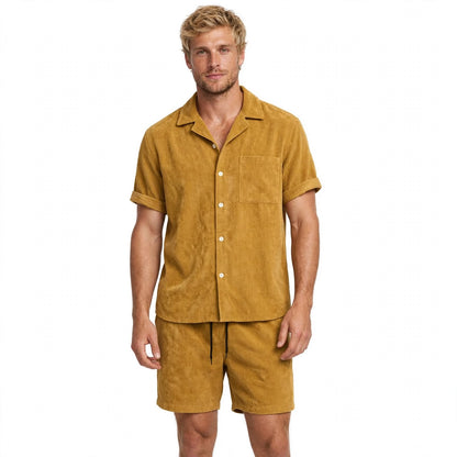 Men's Corduroy Shirt and Short Set for Summer