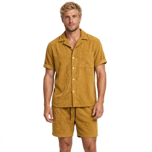 Men's Corduroy Shirt and Short Set for Summer