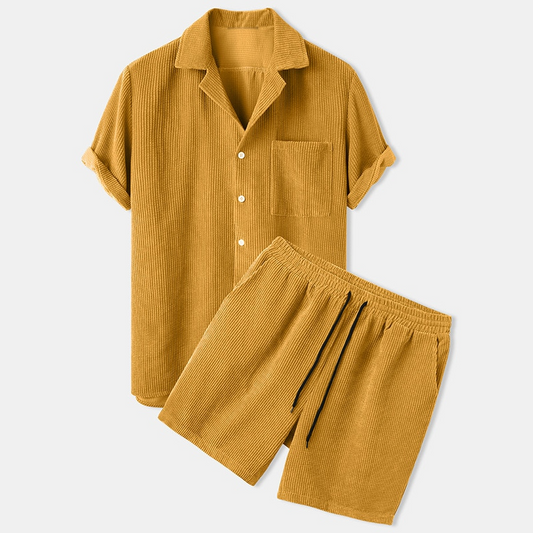 Men's Corduroy Shirt and Short Set for Summer