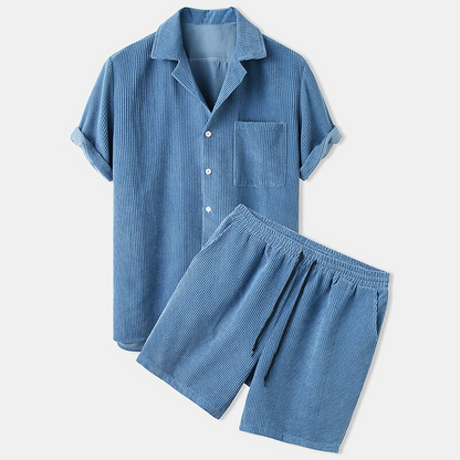 Men's Corduroy Shirt and Short Set for Summer