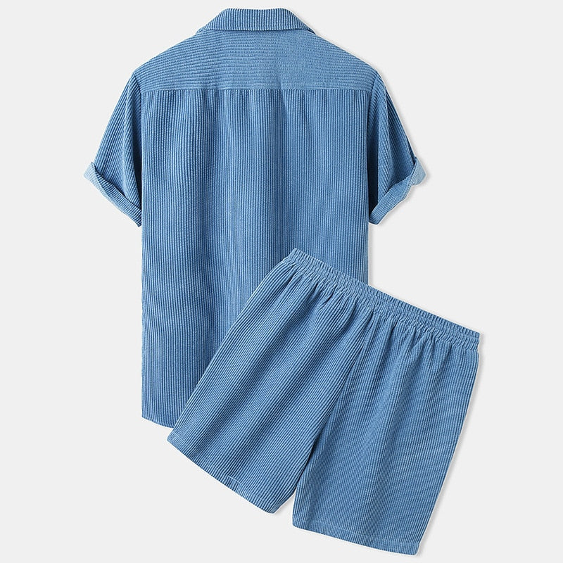 Men's Corduroy Shirt and Short Set for Summer