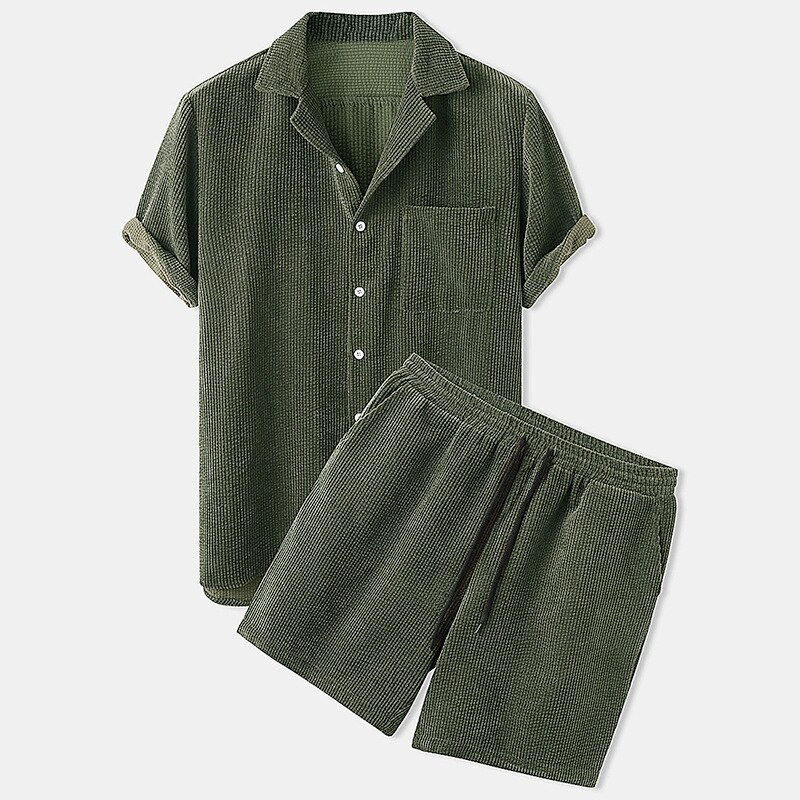 Men's Corduroy Shirt and Short Set for Summer
