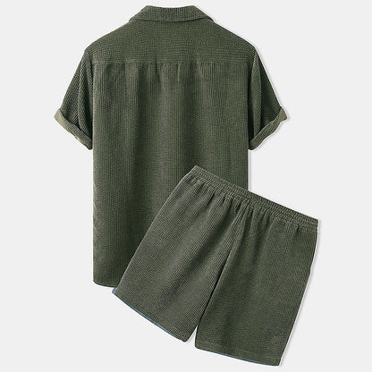 Men's Corduroy Shirt and Short Set for Summer
