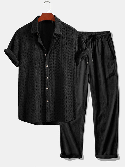 Men's Jacquard Shirt and Relaxed Straight Leg Trousers Set