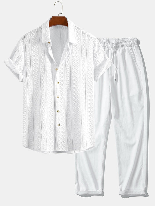 Men's Jacquard Shirt and Relaxed Straight Leg Trousers Set