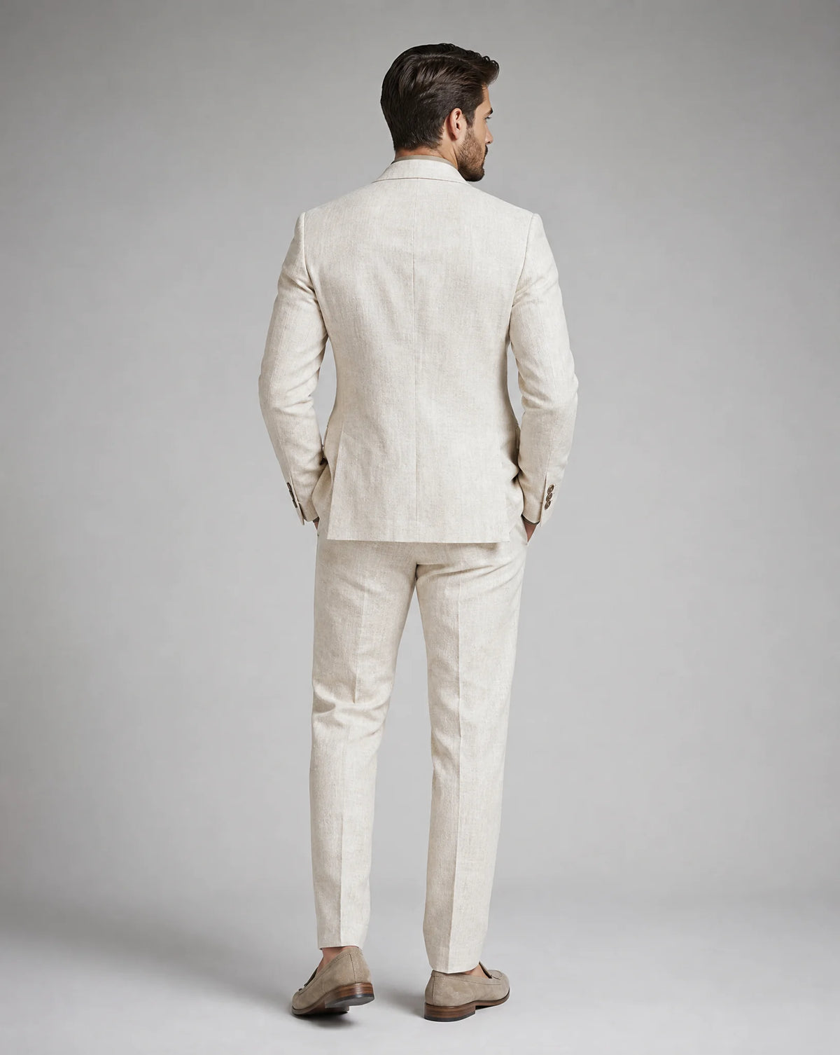 Men's Linen Blend Slim Fit Two Piece Suit for Summer Weddings