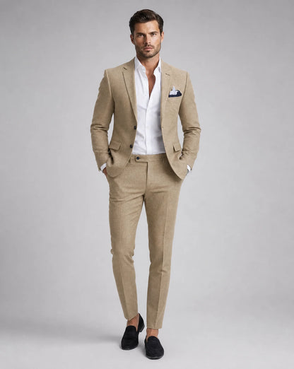 Men's Linen Blend Slim Fit Two Piece Suit for Summer Weddings